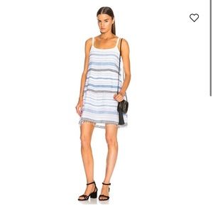 Lemlem White & Light Blue Striped Spaghetti‑Strap Mini Dress